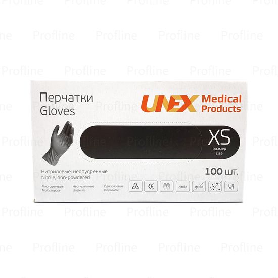 Перчатки UNEX размер XS нитриловые черные 50 пар/уп