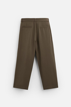 ZARA БРЮКИ С ЗАЩИПАМИ И РЕМНЕМ, ШОКОЛАДНЫЙ