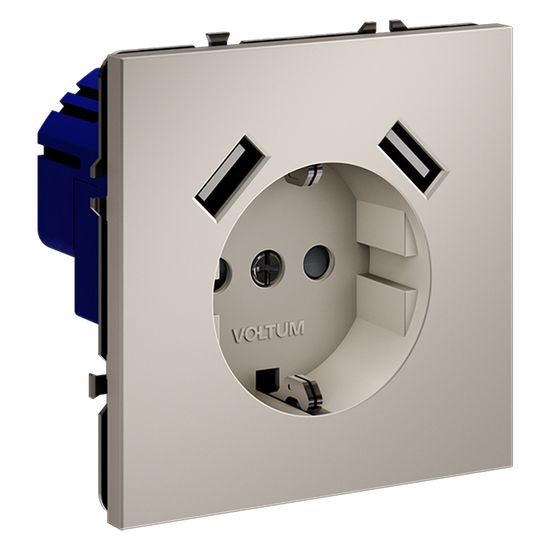Розетка встраиваемая VOLTUM S70 с заземлением и защитными шторками, 16А, с USB, A+A, (кашемир)