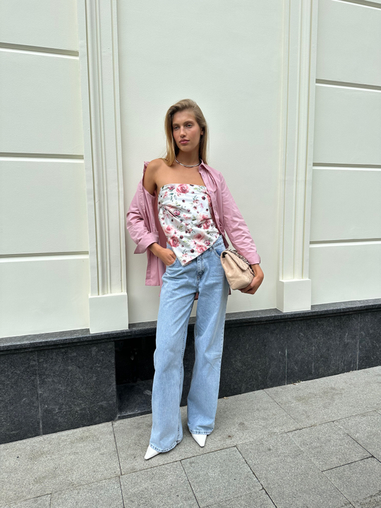 Рубашка хлопковая oversize удлиненная сзади