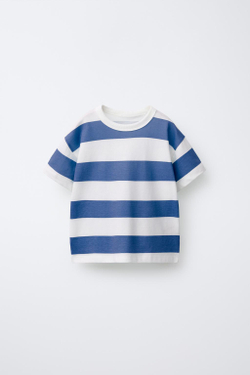 ZARA БАЗОВАЯ ФУТБОЛКА В ПОЛОСКУ, СИНИЙ