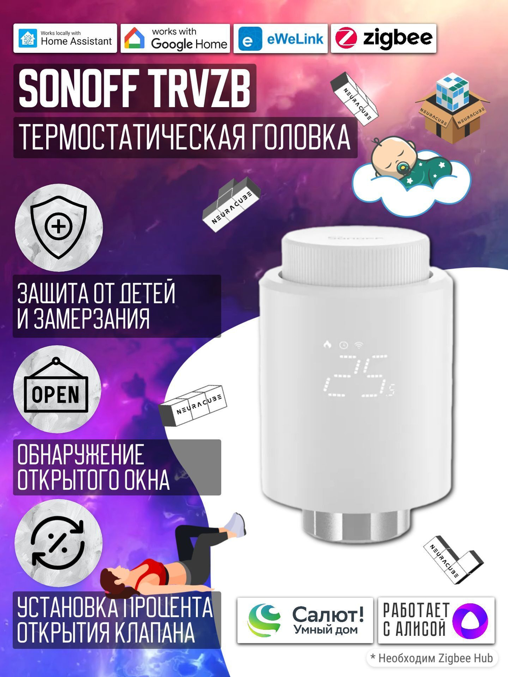 Умный ZigBee термостатический клапан SONOFF TRVZB