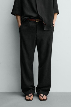 ZARA БРЮКИ RELAXED FIT ИЗ ВИСКОЗЫ И КОНОПЛИ, ЧЕРНЫЙ