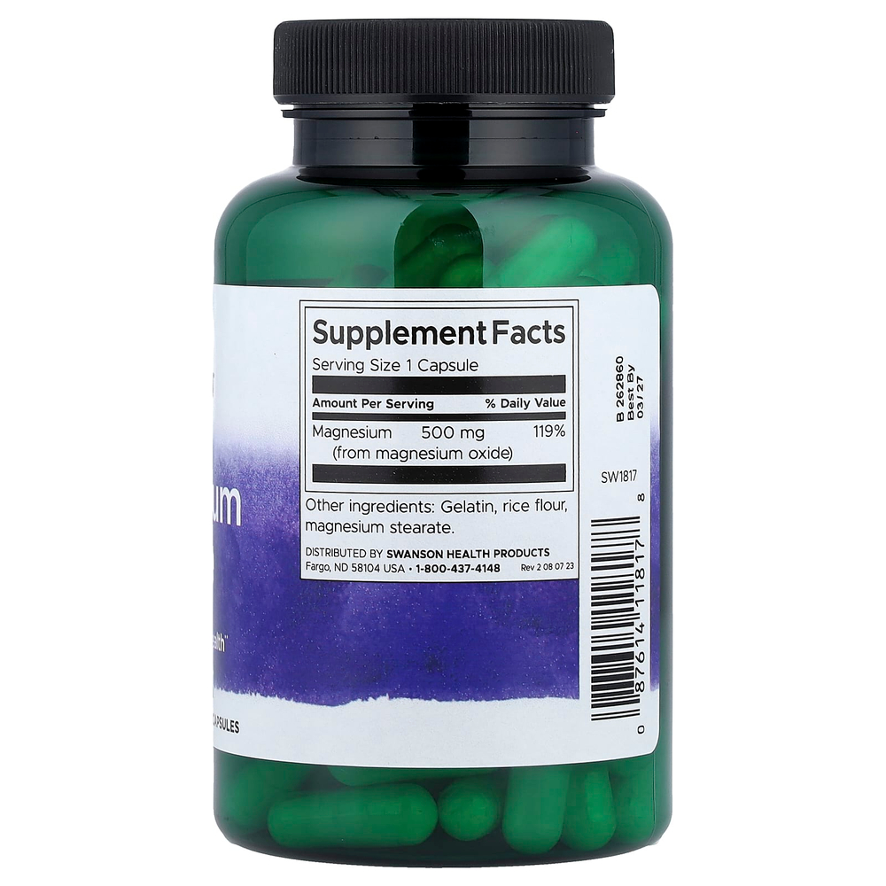 Swanson, Оксид магния, 500 мг, 100 капсул