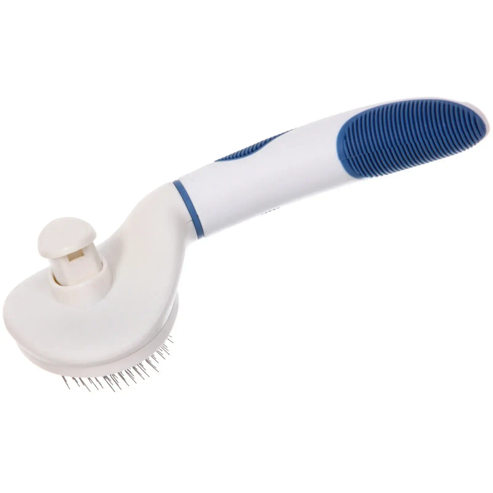 Расческа - пуходёрка для животных «ЛАПУСИКИ», коллекция БРО, прорезиненная ручка, цвет белый/голубой, 11.5*21.5см (блистер)