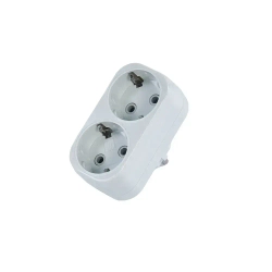 Разветвитель тройник для розетки 2 гнезда с заземлением 16А/220В плоский, белый