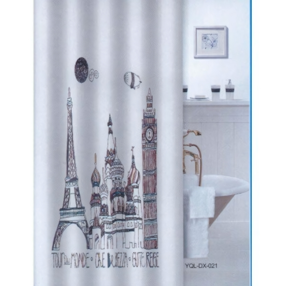 Штора для ванной комнаты Фотопринт 180*200 "ПАРИЖ" с кольцами DX-021