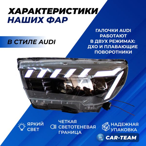 Фары Лада Веста передние "BestPartner" в стиле AUDI с 4-мя Bi-LED модулями и ДХО с плавающими поворотниками