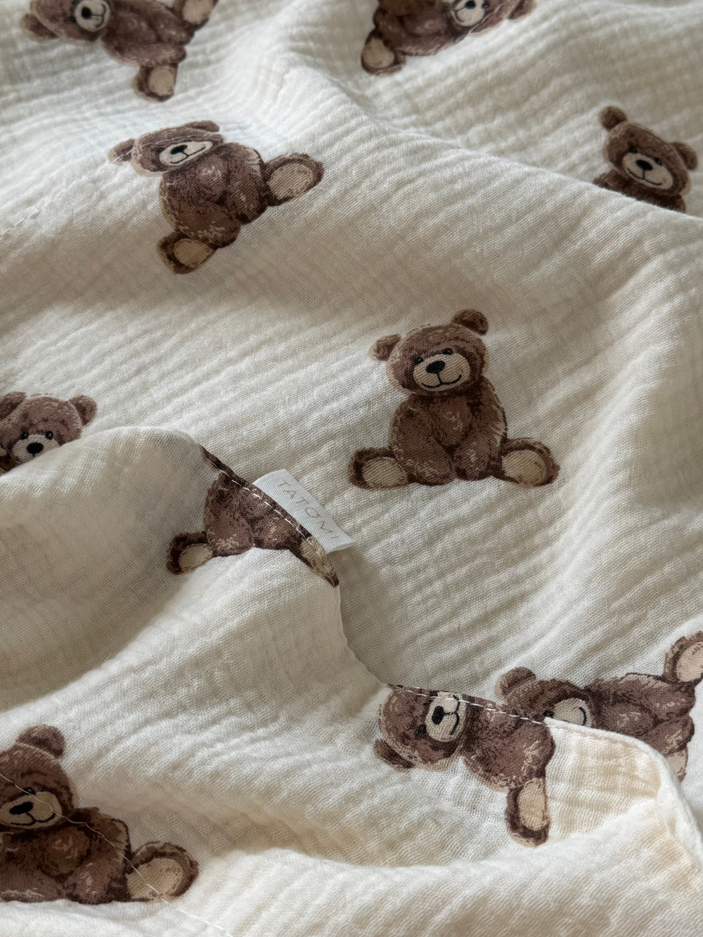 Плед из муслина без декора, Бежевые мишки