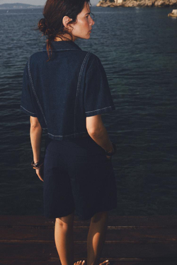 ZARA КОРОТКАЯ ДЖИНСОВАЯ РУБАШКА Z1975, СИНИЙ