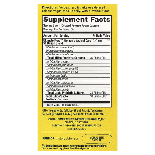 Renew Life, Ultimate Flora™, пробиотик, 50 млрд КОЕ, 30 веганских капсул с отсроченным высвобождением