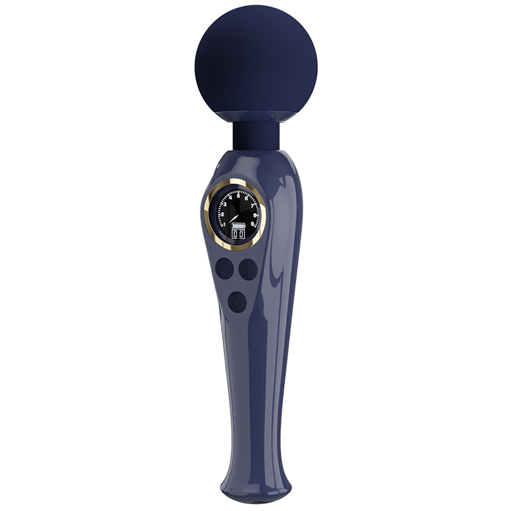 Темно-синий вибратор-wand 22,4см с дисплеем Pretty Love Skyler Massager Wand Dark Blue BW-055016LED-1
