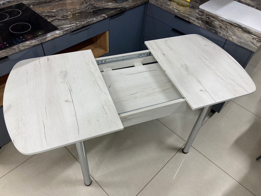 Стол разд ЛДСП подстолье прямое хром Царг.пояс дуб крафт белый Ст-ца дуб крафт белый