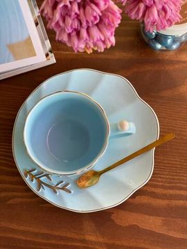 Чайная пара с ложкой «Линия», чашка 250 мл, блюдце 15,5×6,5 см, цвет голубой