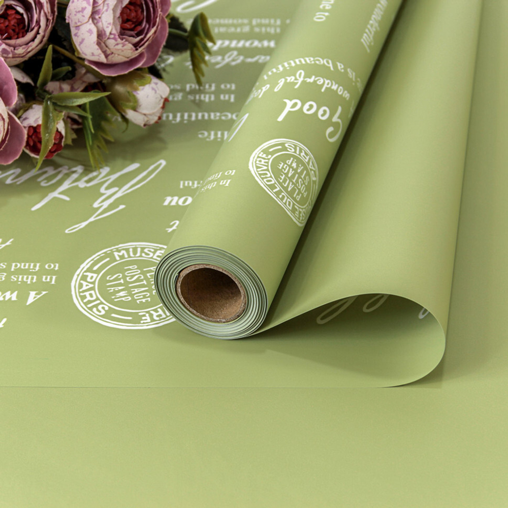 Пленка В рулоне 10 м х 58 см "Good Luck" с печатью (Зеленый)
