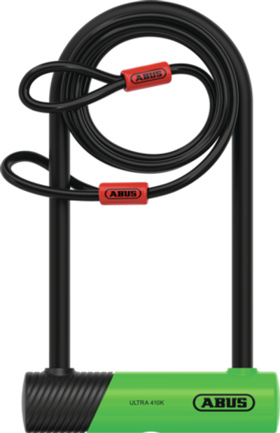 Замок ABUS U образный 410K/170HB230 зеленый SH Ultra + трос COBRA