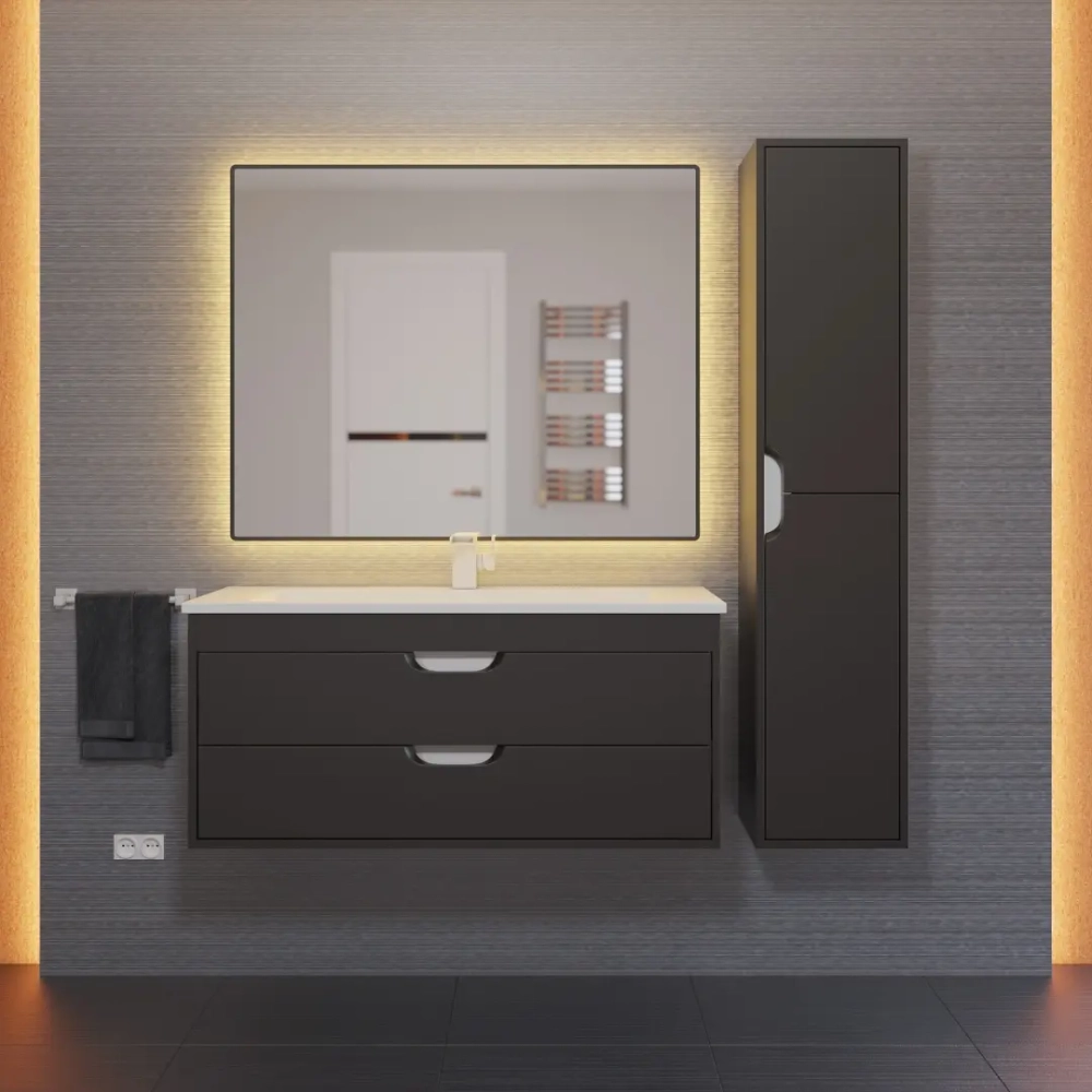 Тумба с раковиной для ванной Uperwood Modul 100 см, подвесная, матовая, черная