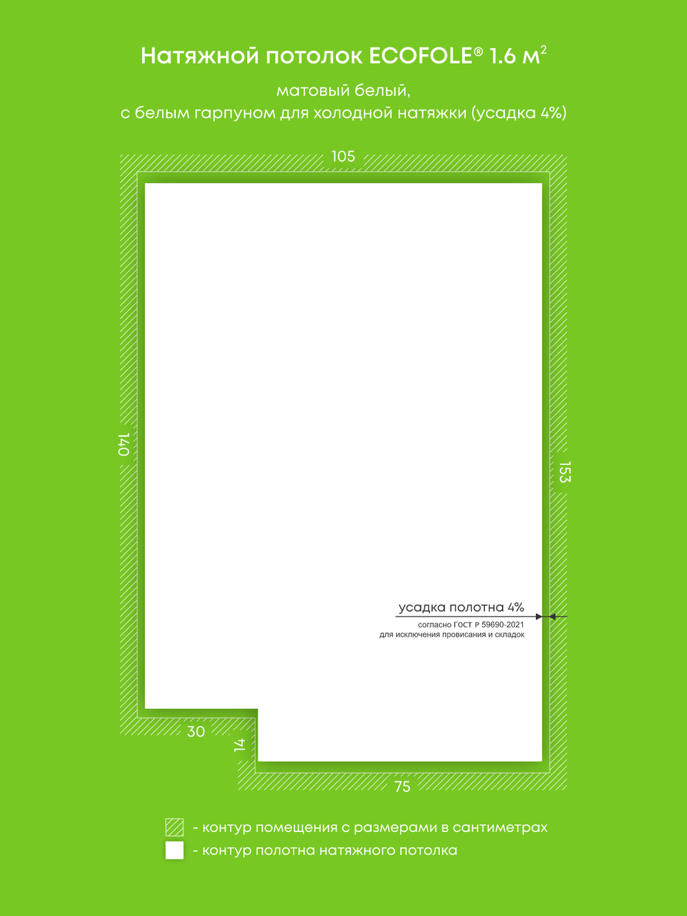 Матовый натяжной потолок 1.6 м2