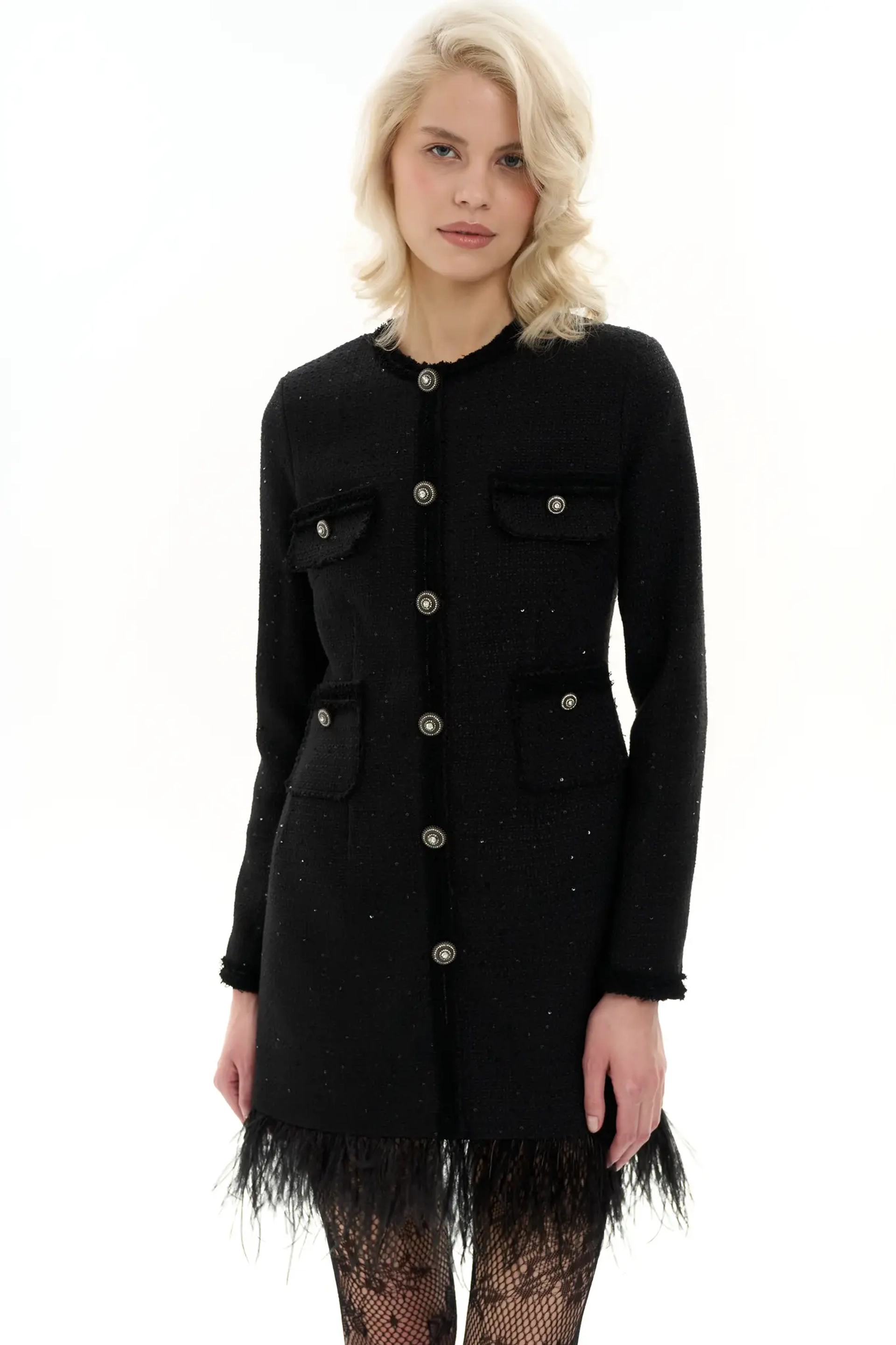 Платье-жакет с перьями