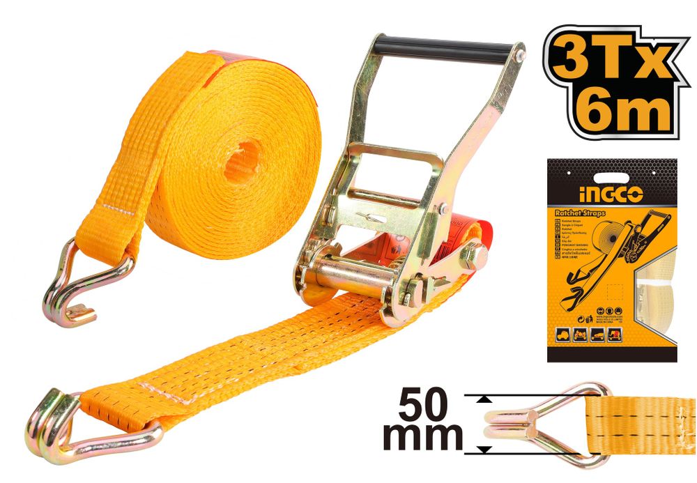 Ремень для крепления багажа с трещоткой 3т-6м-50мм INGCO HRSP361