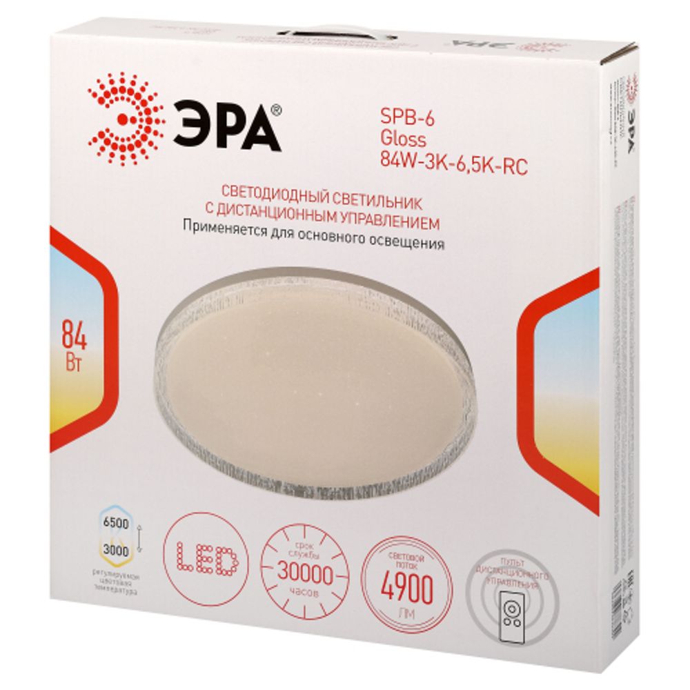 Светильник потолочный светодиодный ЭРА SPB-6 Gloss 84W-3K-6,5K-RC с ДУ | Светильники SPB-6 с ДУ