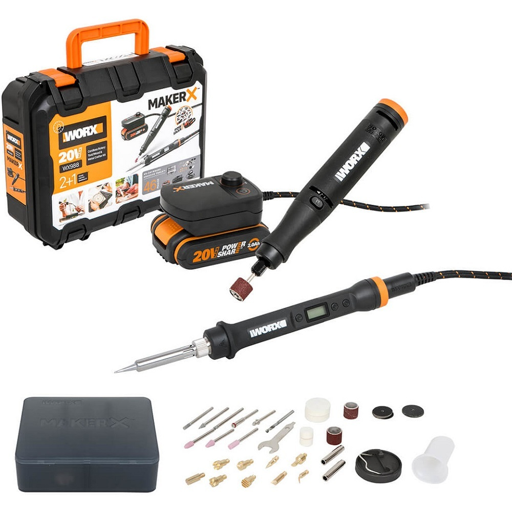 Набор WORX Гравер аккумуляторный WX739.9 + Выжигатель WX744.9 20V 2.0Ач кейс