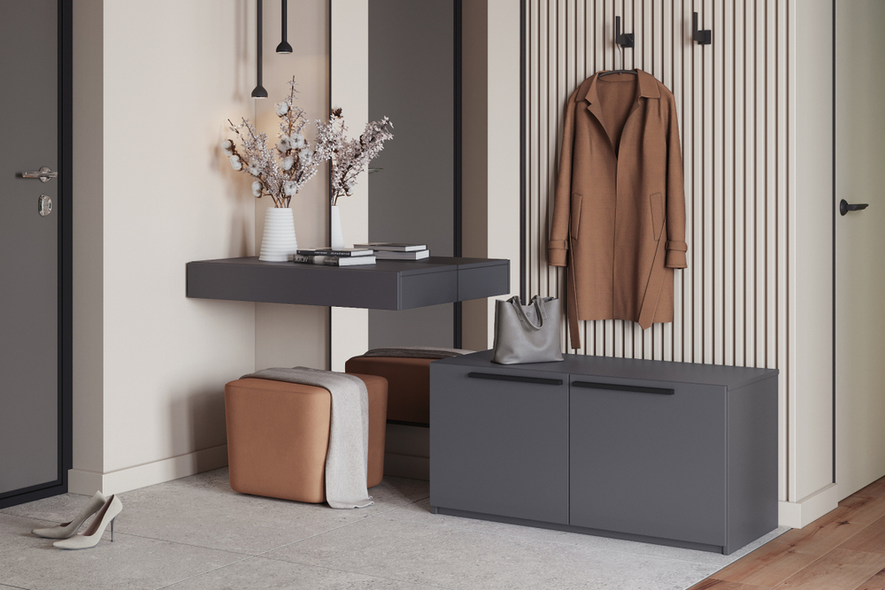 Обувница Лорена Пакс-2 Серый Графит 162 PE 100*43*48 см, Серый   Фиеста