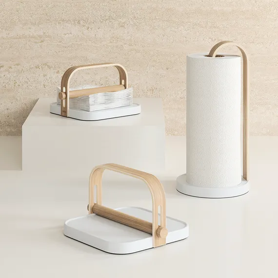 Держатель для бумажных полотенец bellwood, белый/натуральное дерево