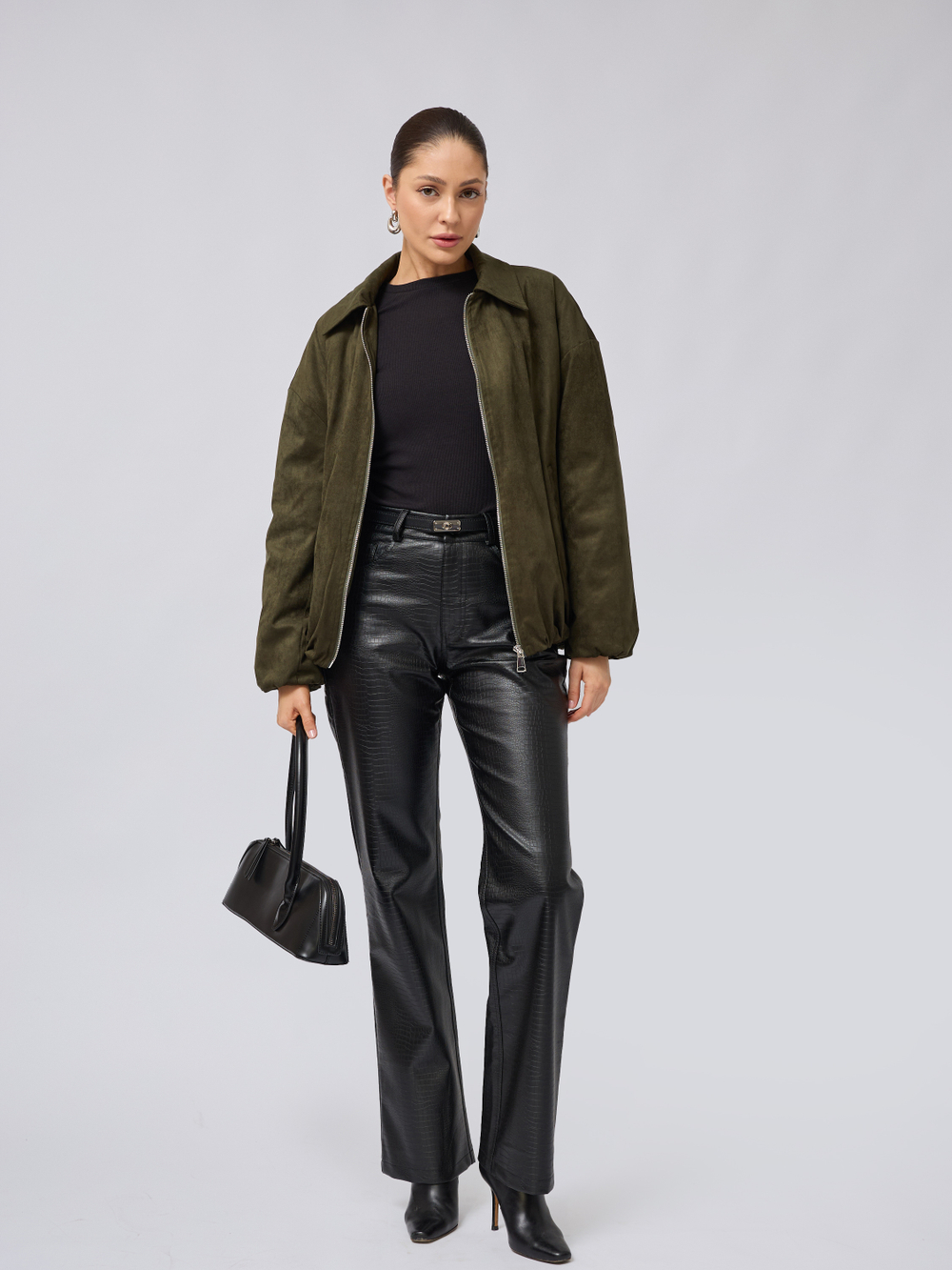 Брюки прямые из экокожи крокодил