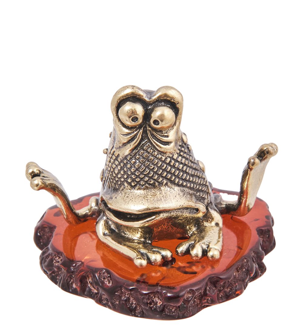 AM-4099 Фигурка «Лягушка Похмелье» (латунь, янтарь)