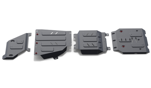 Защита радиатора, картера, КПП и РК АвтоБроня для Haval H9 (V - 2.0T) 2014-2017/Haval H9 I рестайлинг (V - 2.0D; 2.0T) 2017-н.в., штампованная, сталь 1.8 мм, 4 части, с крепежом, K111.09418.1