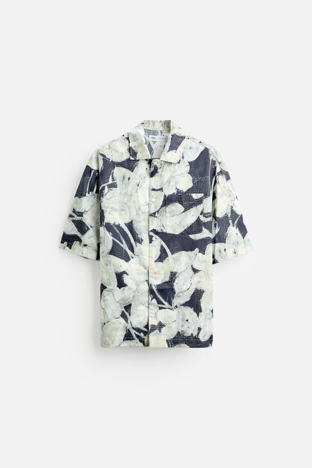 ZARA РУБАШКА С АБСТРАКТНЫМ ПРИНТОМ, ИНДИГО