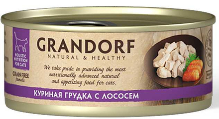 Консервы GRANDORF для кошек с куриной грудкой и лососем в собственном соку - 70 гр