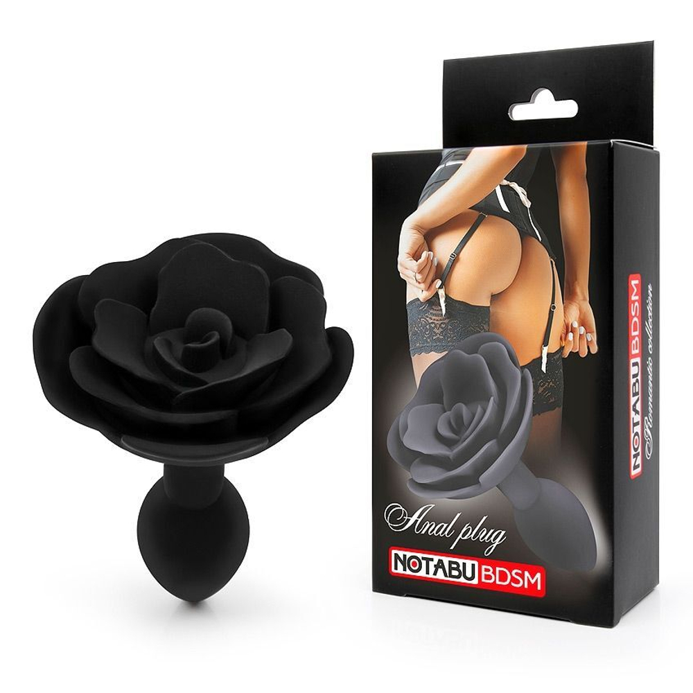 Черная гладкая анальная втулка-роза (Цвет: черный)