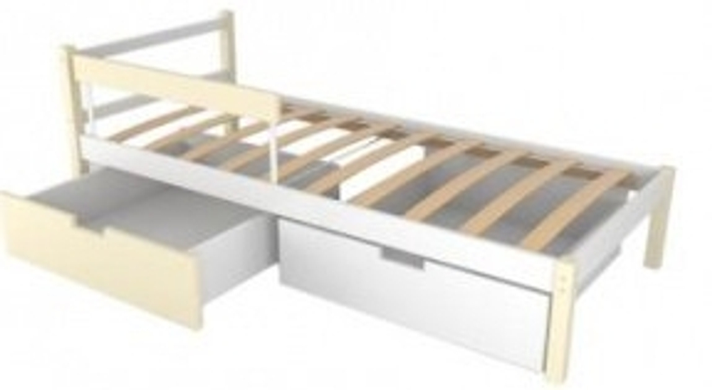 Детская кровать тахта с бортиком и ящиками Бельмарко Svogen бежево белый