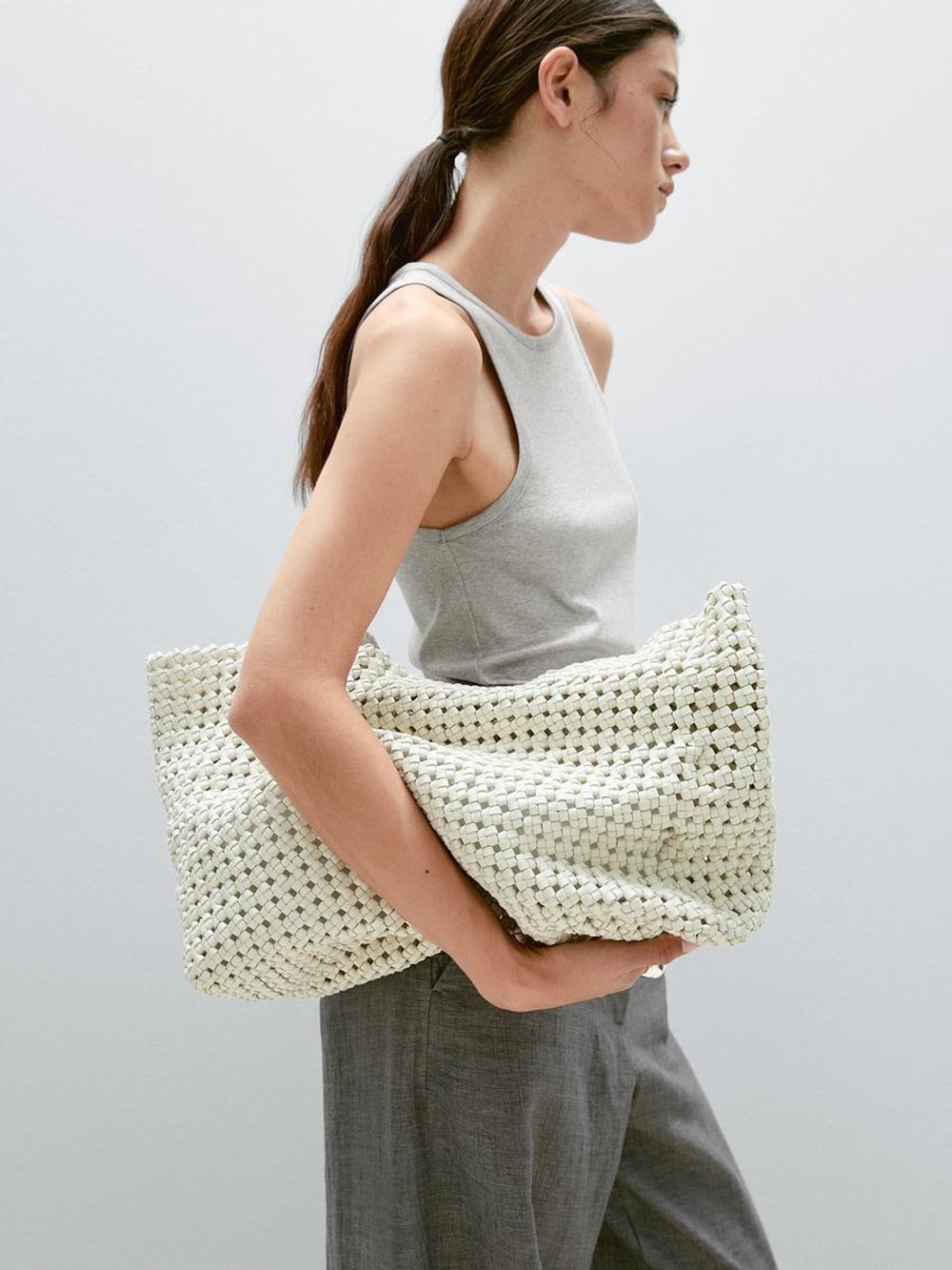 Massimo Dutti Топ с круглым вырезом и блестящей отделкой, серебряный