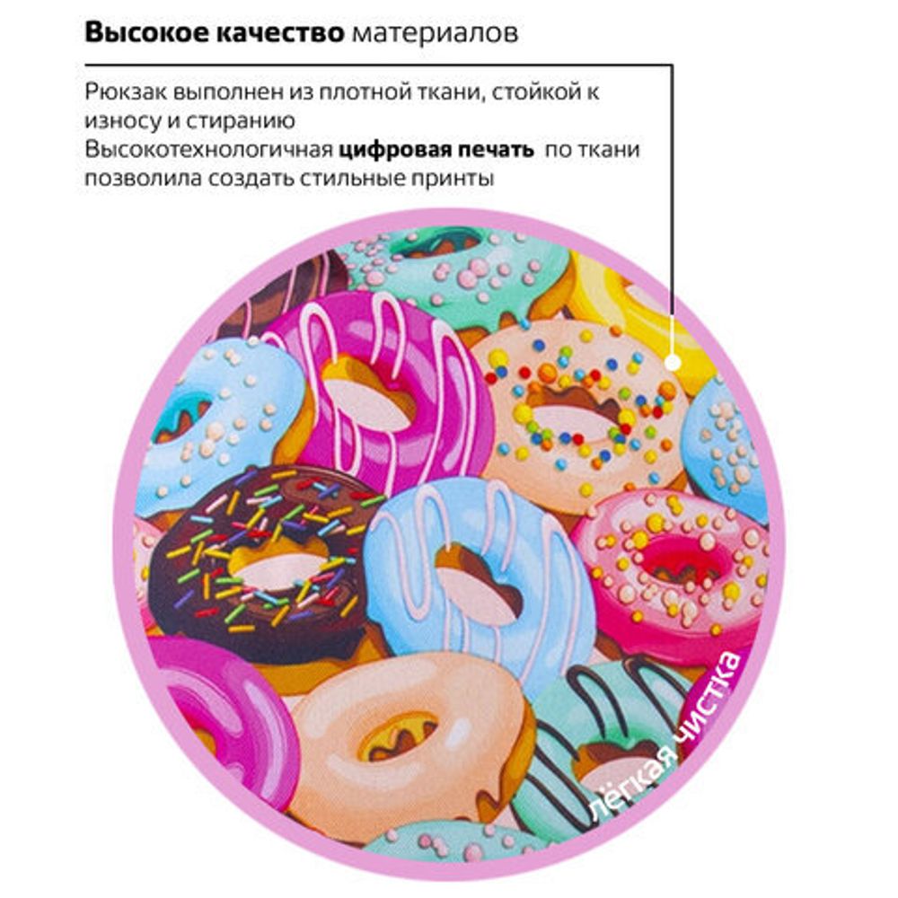 Рюкзак BRAUBERG, универсальный, сити-формат, Donuts, 20 литров, 41х32х14 см, 228862