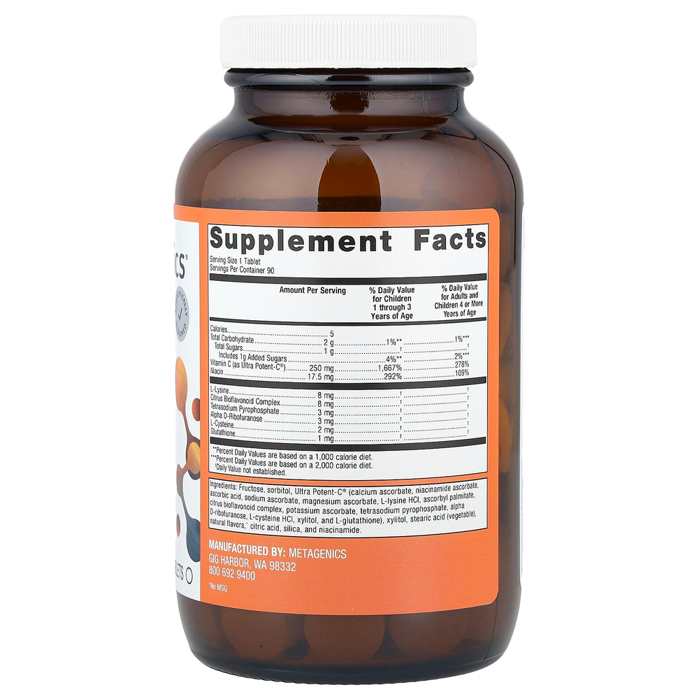 Metagenics, Ultra Potent-C®, витамин C, апельсин, 90 жевательных таблеток
