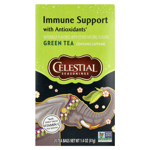 Celestial Seasonings, зеленый чай, поддержка иммунитета с антиоксидантами, 20 чайных пакетиков, 41 г (1,4 унции)
