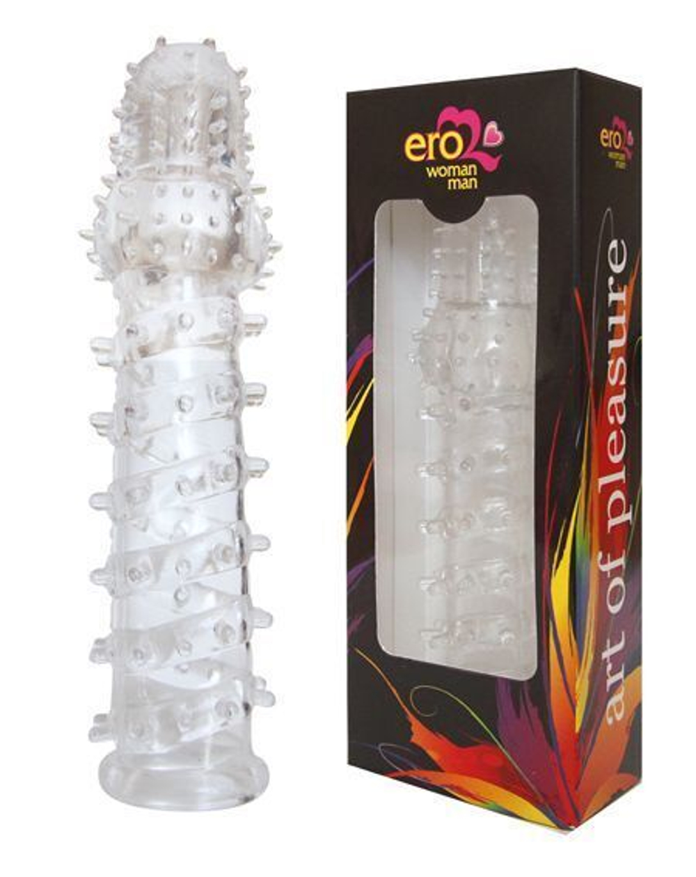 Закрытая прозрачная рельефная насадка с шипиками Crystal sleeve - 13,5 см. (Цвет: прозрачный)