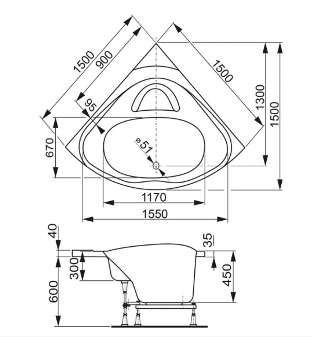 Акриловая ванна VAGNERPLAST ATHENA 150x150
