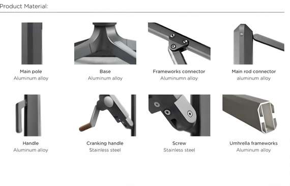 Зонт профессиональный Levia 3х3 м, тик, тортора. База и светильник в комплекте
