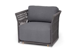 "Лугано" кресло плетеное из роупа, каркас алюминий темно-серый (RAL7024) муар, роуп темно-серый круглый, ткань темно-серая YB25-0027