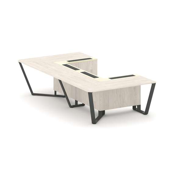 Steel Meet Стол переговорный П-образный KM-PR.B.SP-07P Денвер Светлый/Ваниль Глянец/Металл Антрацит