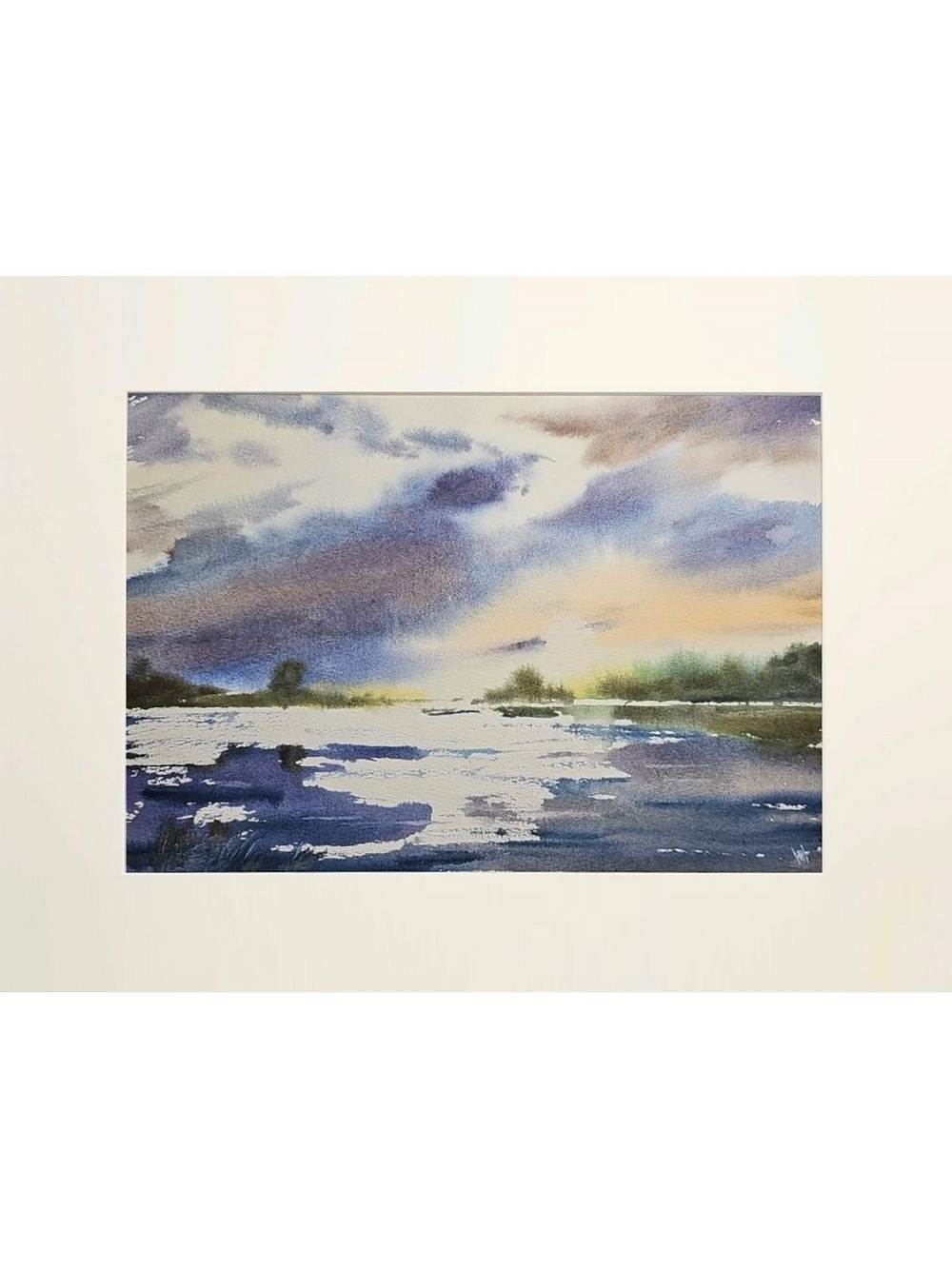 Картина авторская акварельная в паспарту 30х40 см на стену для интерьера "Отражающая свет..."