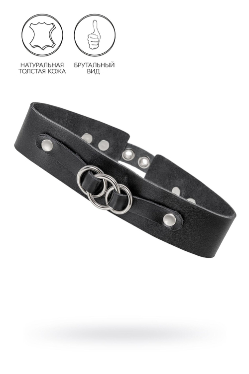 Чокер-ошейник Pecado 3120 – черная кожа, связанные кольца