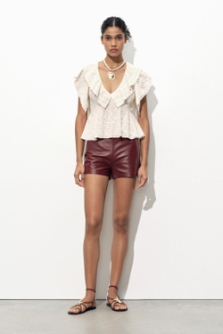 ZARA ЖАККАРДОВЫЙ ТОП С ОБОРКАМИ, ЭКРЮ