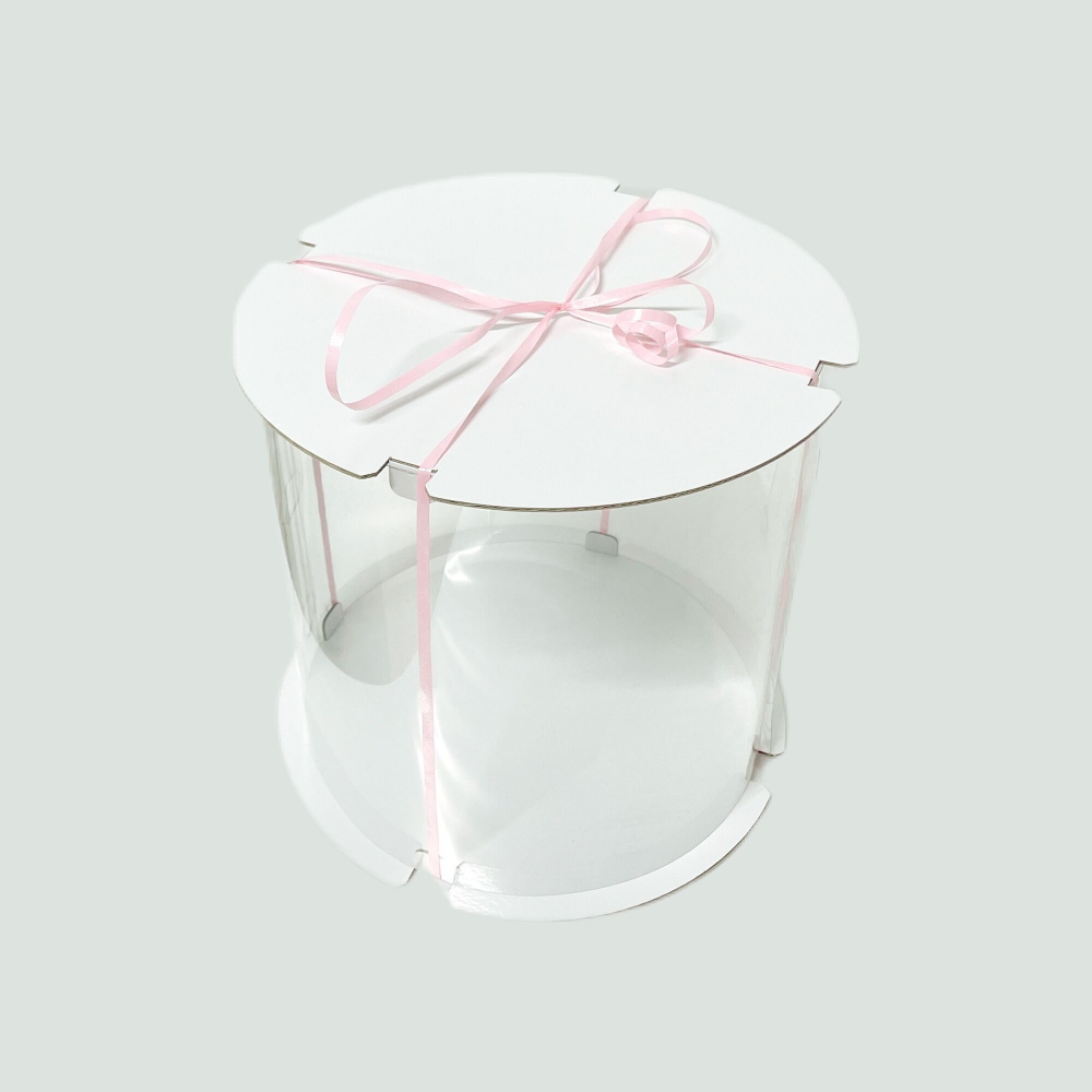 Прозрачная круглая коробка-тубус D-25 cм h-28 cм белая, 100 шт