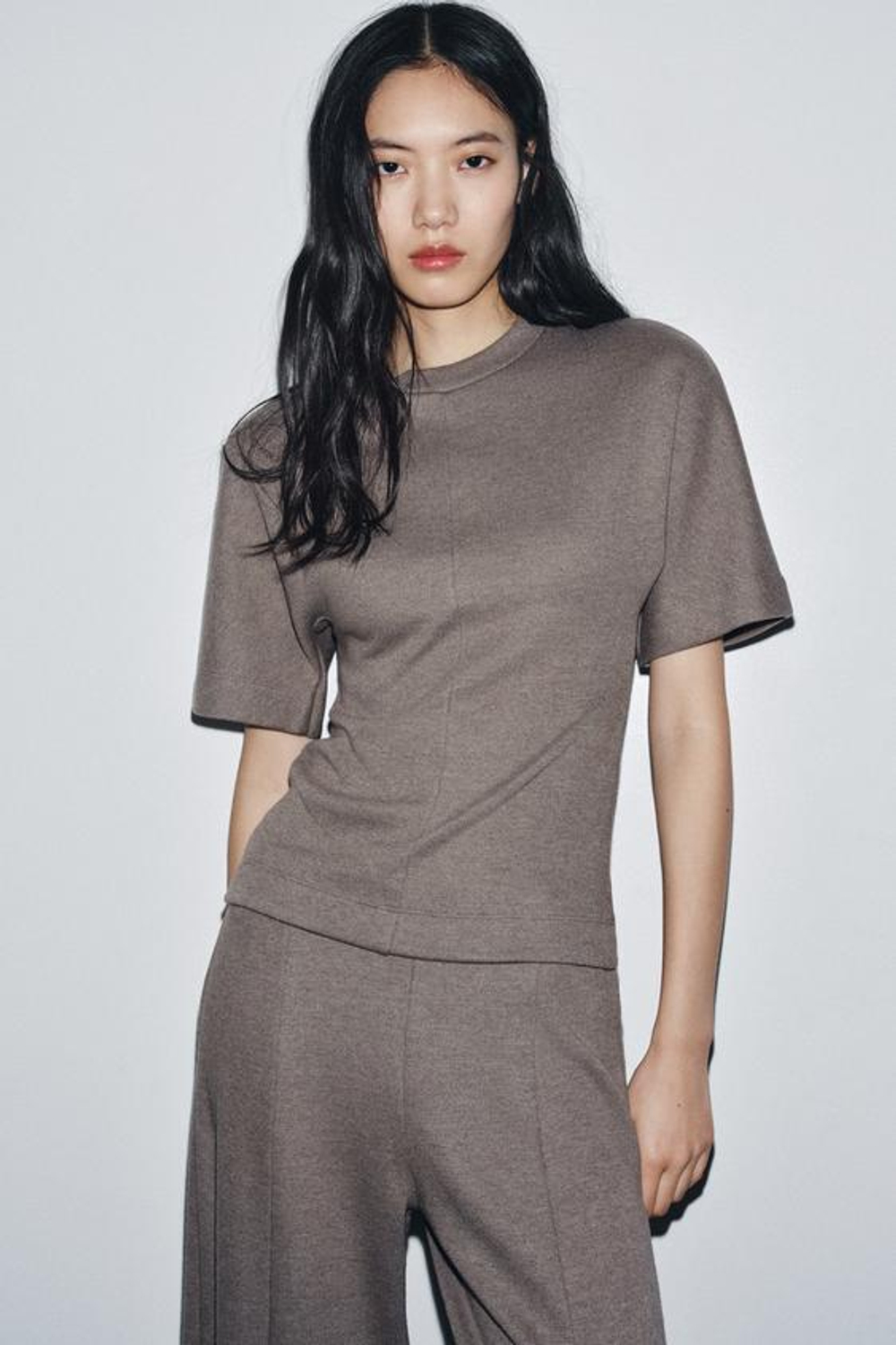 ZARA МЯГКИЕ ШИРОКИЕ БРЮКИ, КОРИЧНЕВЫЙ МЕЛАНЖ