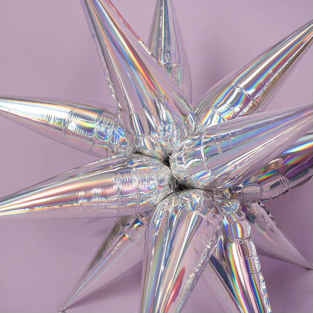Шар 3D (26''/66 см) Звезда, Составная, Серебро, Голография, 1 шт. в уп.